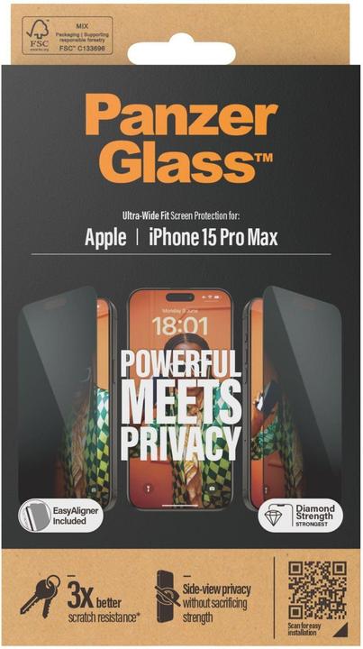 Produktbild PanzerGlass Privacy Screen Protector Ultra-Wide Fit (1 Stk., Apple iPhone 15 Pro Max)