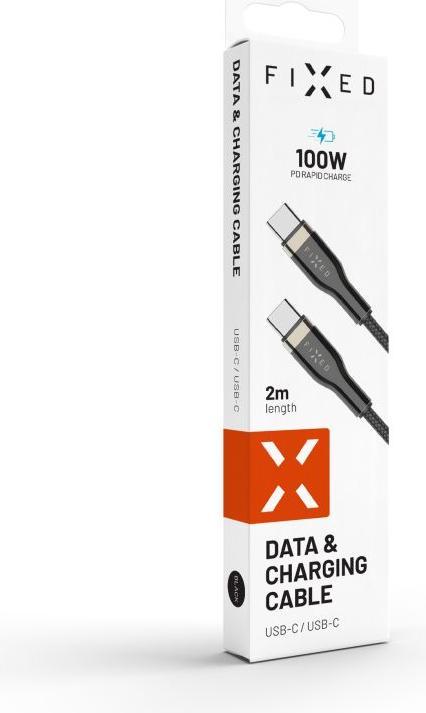 Actual product image Fixed Braided Cable USB-C/USB-C, 2m, 100W, black (2 m, 100 W)