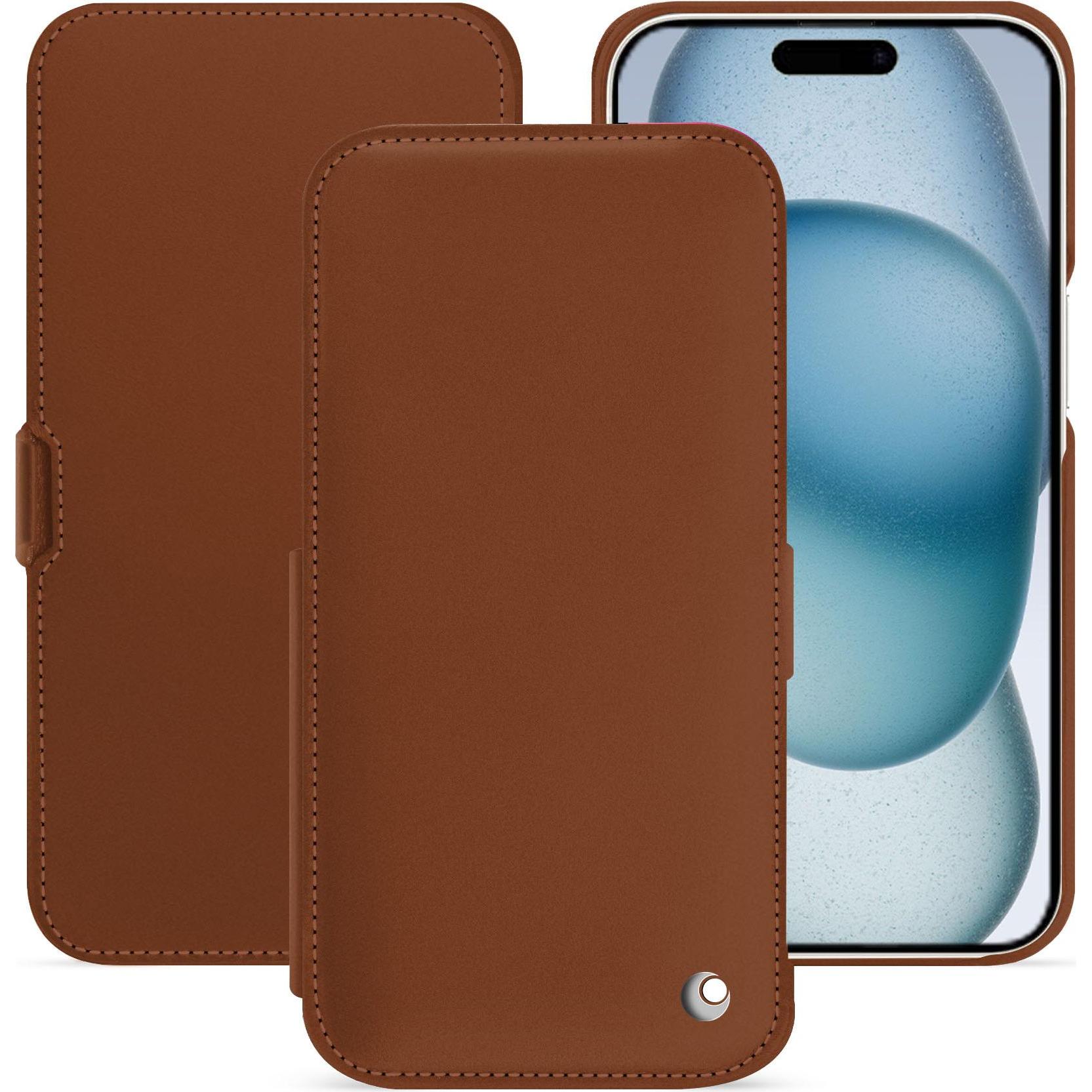 Noreve Lederschutzhülle horizontal (Apple iPhone 15), Smartphone Hülle, Braun