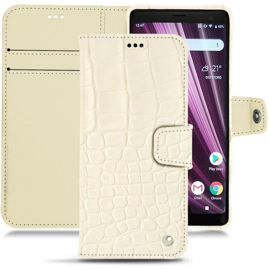 Noreve Lederschutzhülle Wallet (Sony Xperia XZ3), Smartphone Hülle, Weiss