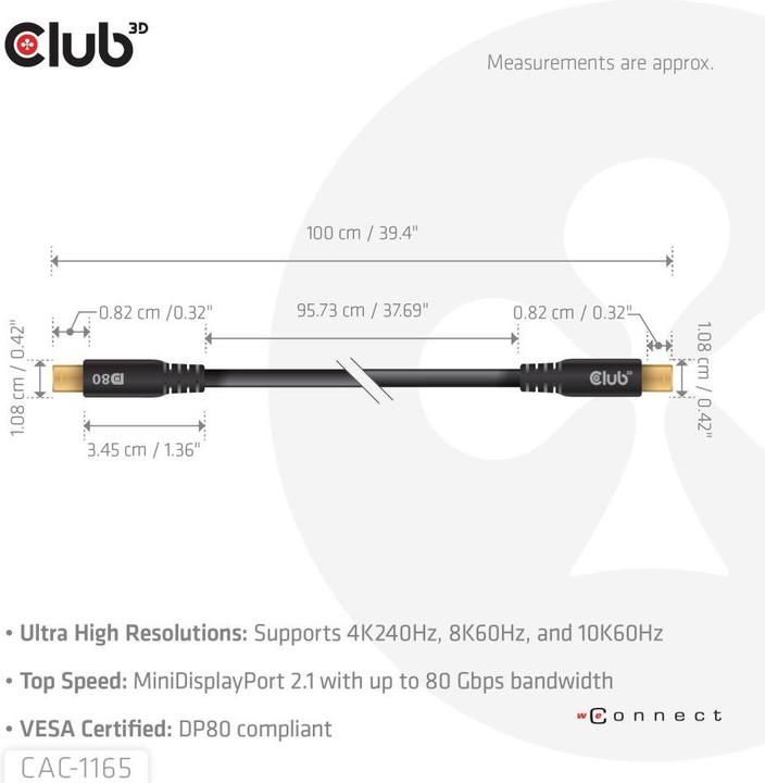 Productafbeelding Club 3D Club3D Kabel Mini DP <> Mini DisplayPort DP80 1m St/St retail (1 m)