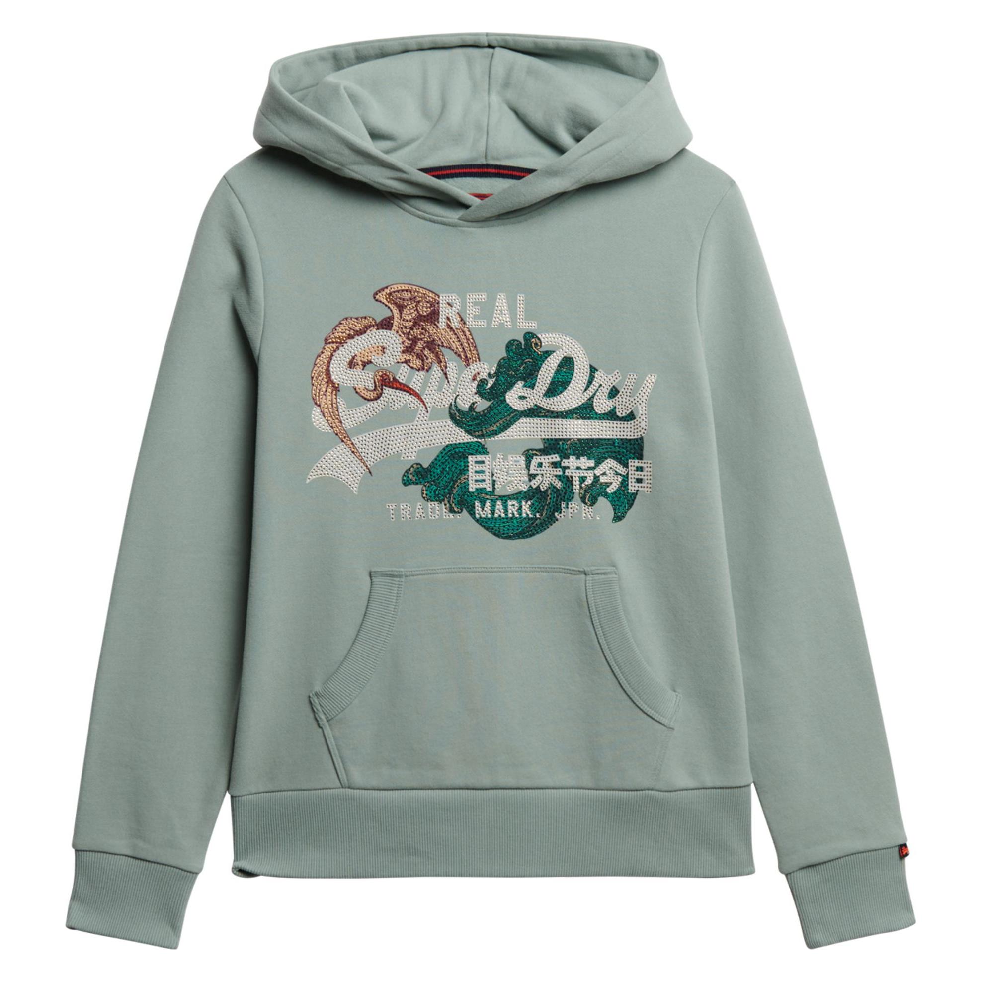Superdry, Damen, Pullover, Lässiges Tokyo Vintage Logo Hoodie, Grün, (M)