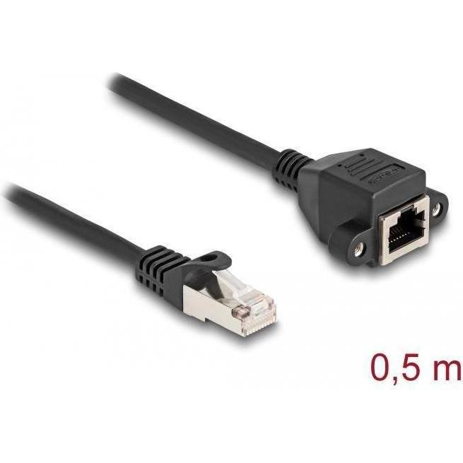 Delock RJ50 Verlängerungskabel Stecker zu Buchse S/FTP 0,5 m schwarz (S/FTP, 0.50 m), Netzwerkkabel