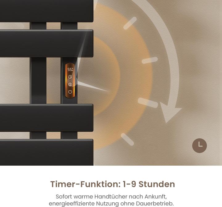 Actual product image Emke Electric towel rail with LED display 100x50 cm 320W WiFi Timer Right cable connection Black