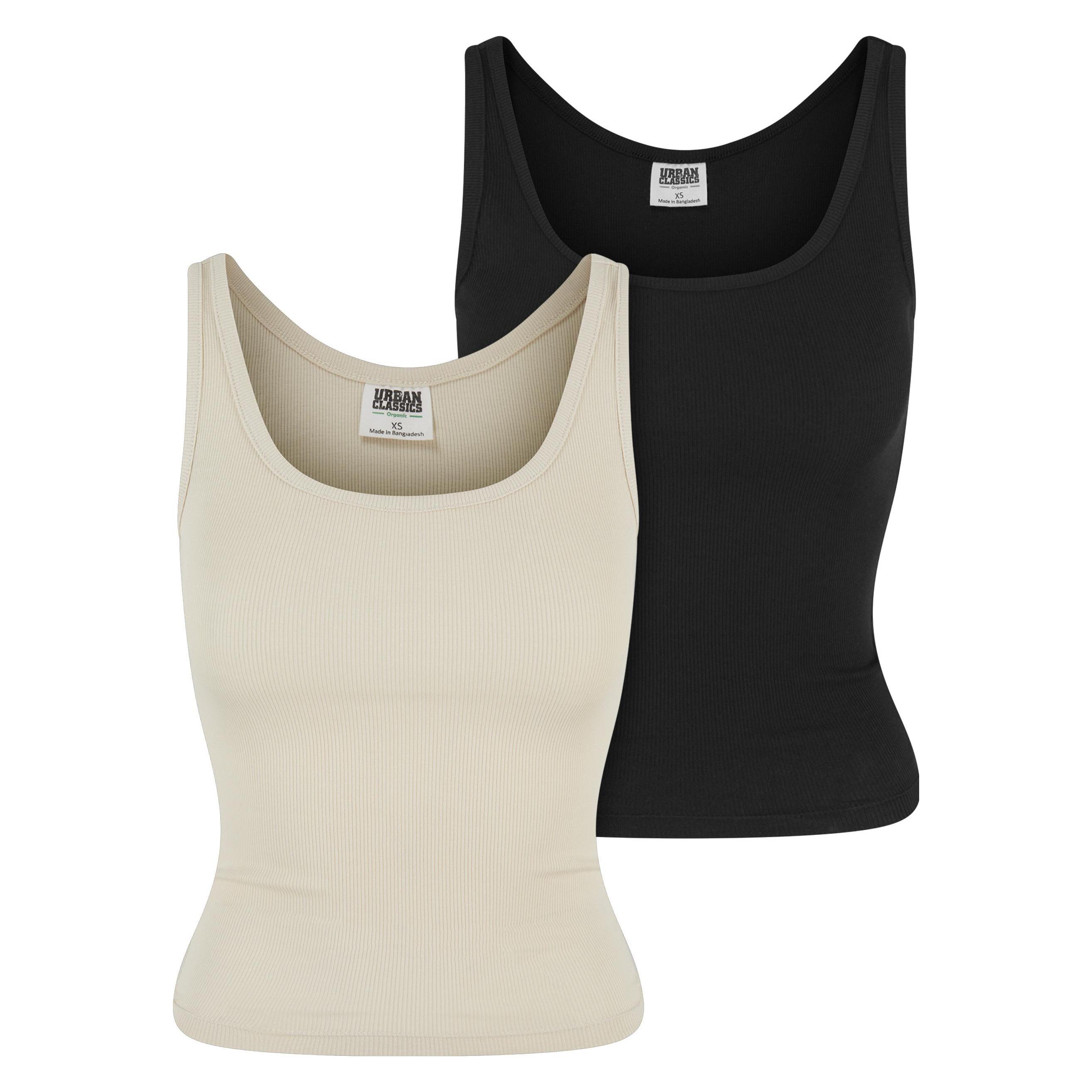 Urban Classics, Damen, Shirts, Ladies Organic Basic Rib Top 2-Pack - 166867, Weiss, Mehrfarbig, Schwarz, (Xl)