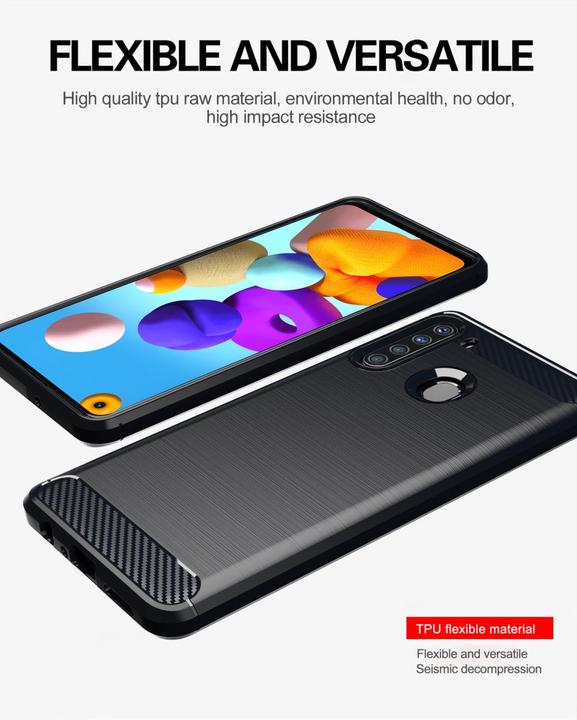 Produktbild Cadorabo TPU Ultra Slim carbon edelstahl Kombi Cover (Samsung Galaxy A21)