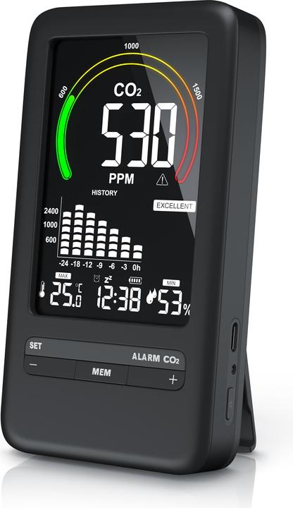 Brandson CO2 Messgerät Mit Akku - Luftqualitätsmonitor PPM Anzeige