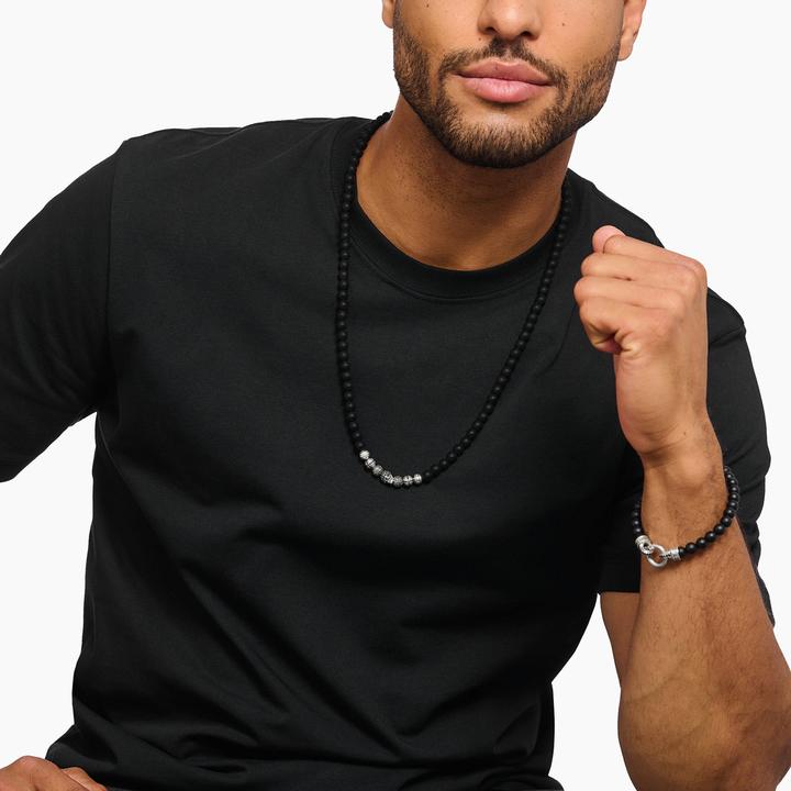 Produktbild Thomas Sabo Halskette Obsidian mit Totenkopf und Kreuzen Silber (Silber 925)
