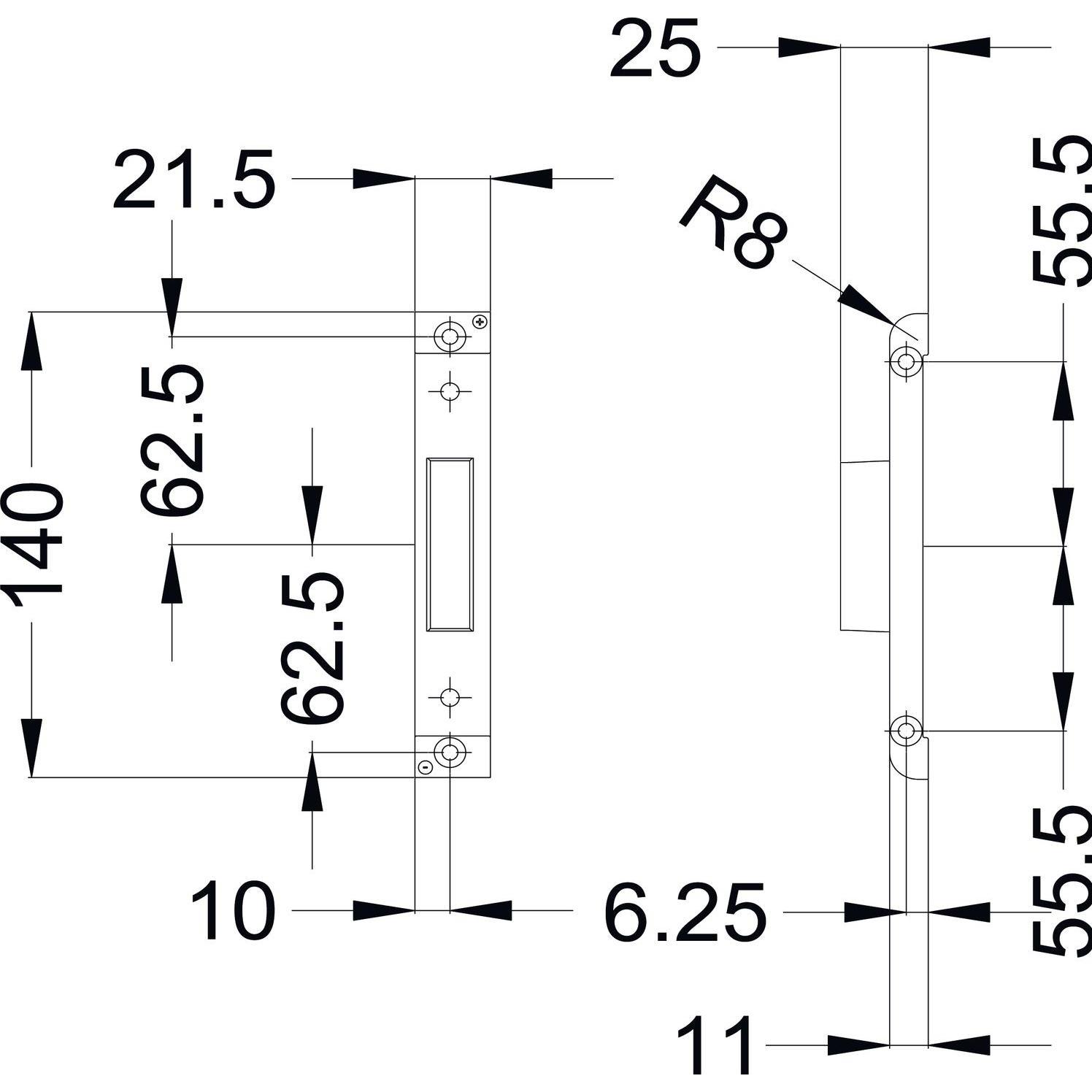 Thumbnail - Winkhaus, Türbeschlag + Scharnier, Schliessblech STV FL4/A13 für Schwenkriegel, 140 x 21,5 x 11mm, silber