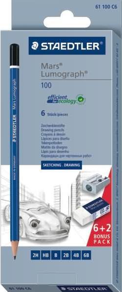Staedtler Pencil Lumograph Set (2 mm, 2B, 2H, 4B, 6B, B, HB, 6x)