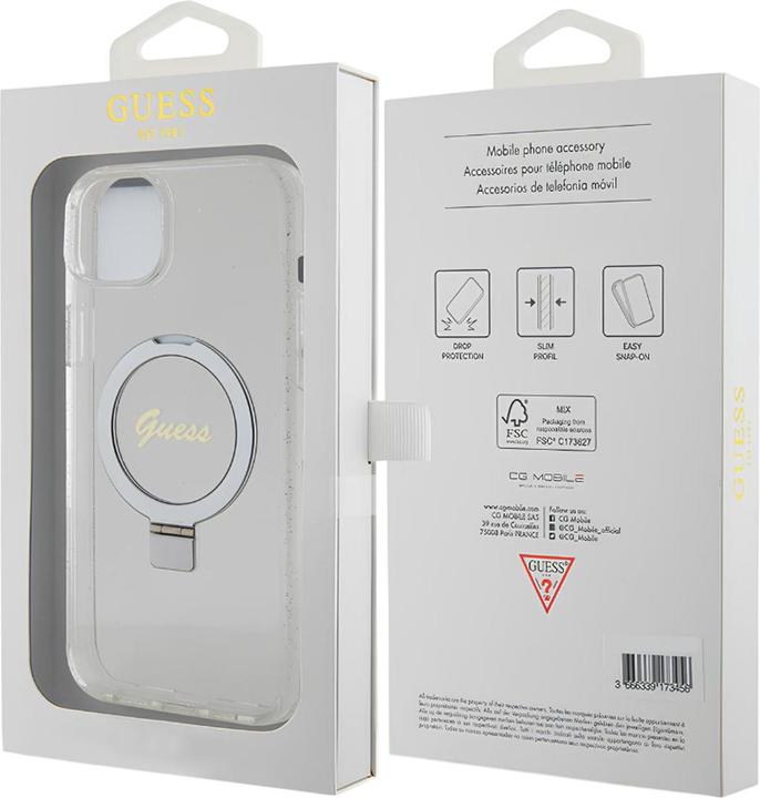 Produktbild Guess GUHMP15MHRSGSD iPhone 15 Plus 6.7" przezroczysty/transparent hardcase Ring Stand Script Glitte (Apple iPhone 14 Plus, Apple iPhone 15 Plus)