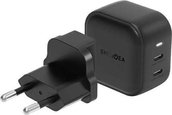 Energea ład. siec. 2xUSB-C PD-PPS 45W 2C czarny/black US+EU Travelite GAN45 (45 W, 2 ports)