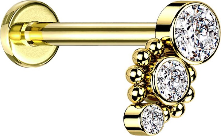 Produktbild Star Piercing Micro Labret Innengewinde vergoldet acht Kugeln drei Kristalle silber (ohne MessingChirurgenstahl 316L, Titan G23ohne Messing)