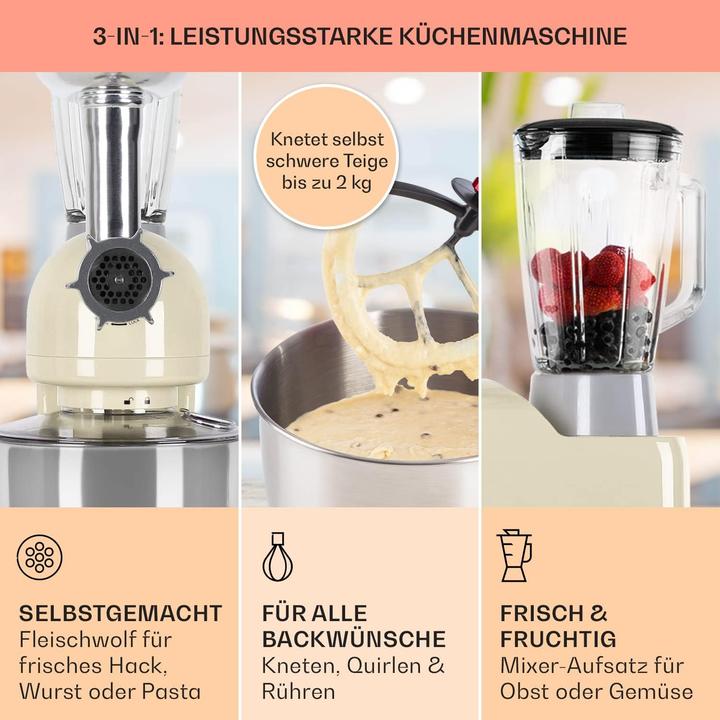 Image du produit Klarstein Universalküchenmaschine mit Knetmaschine, Fleischwolf & Mixer (1800 W)