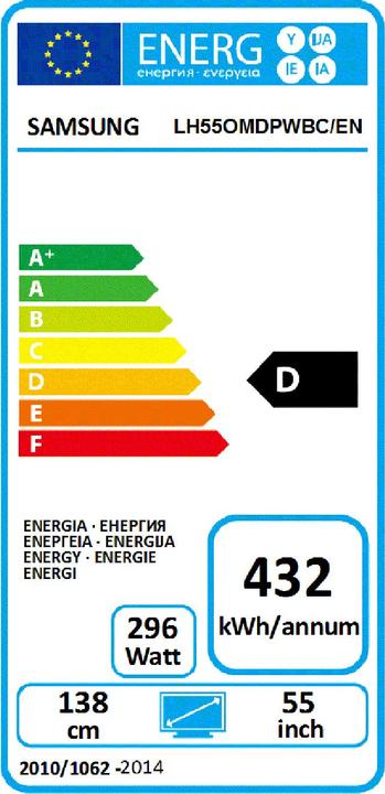 Energie-Label Samsung Om55d-W (1920 x 1080 Pixel, 55")