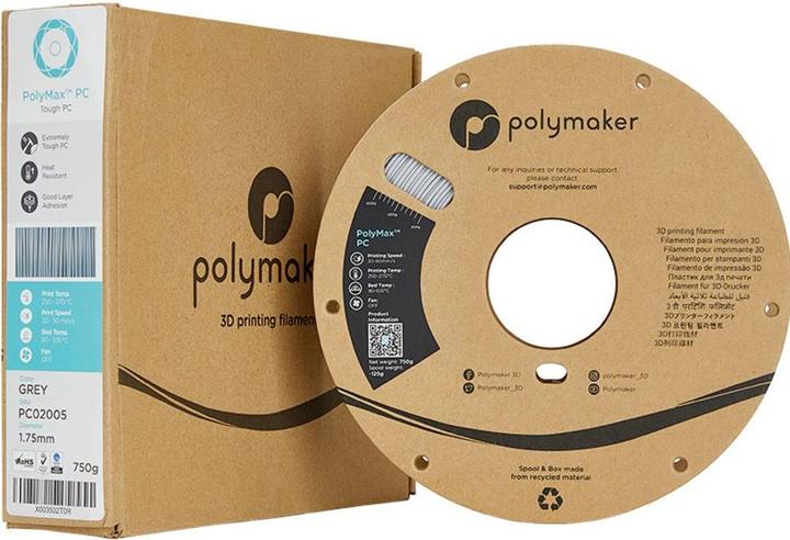 Produktbild Polymaker PC02005 Filament PC (Polycarbonat) schlagfest, hitzebeständig 1.75mm 750g Grau PolyMax™ (1.75 mm, 750 g)