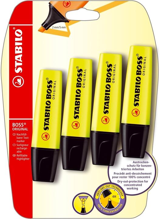 Produktbild STABILO Textmarker - BOSS ORIGINAL - 4er Pack - gelb (4x)