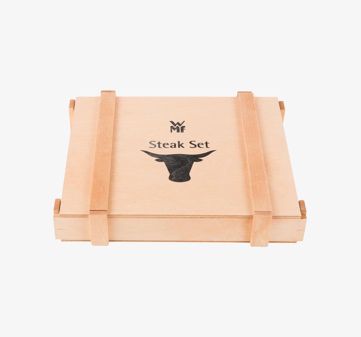 Produktbild WMF Steakmesser Set 6tlg Pizzamesser Ranch Spezialklingenstahl Eichenholz Holzbox (6 Stück, Messer)