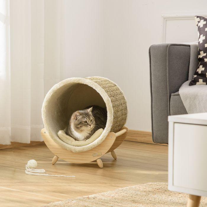 Actual product image Swisshandel24 Cat cave Cat bed with shelf Cat house Cat hut with scratching pad Indoor pine wood Flanel (Cat)