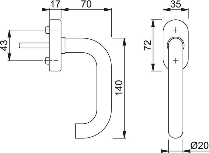 Actual product image Hoppe Fenstergriff Paris E038/UD9056