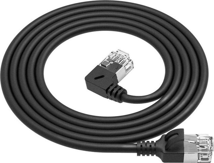 Productafbeelding ACT Zwart 0,5 m U/FTP CAT6A LSZH Slimline patchkabel met RJ45-connectoren 90° schuin links naar recht (U/FTP, CAT6a, 0.50 m)