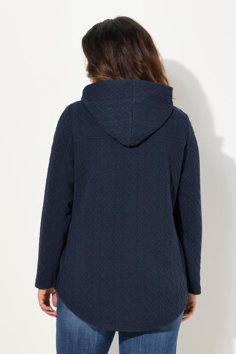 Image du produit Ulla Popken Veste à capuche, motif torsadé et boutons-pression. Dos plus long. (46, 48)