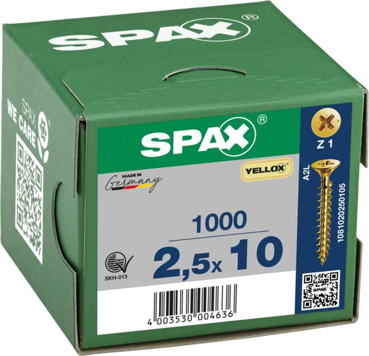 Produktbild Spax Senkkopf Bremsrippen Kreuzschlitz Z1 Vollgewinde Yellox (1000 Schrauben pro Stück)