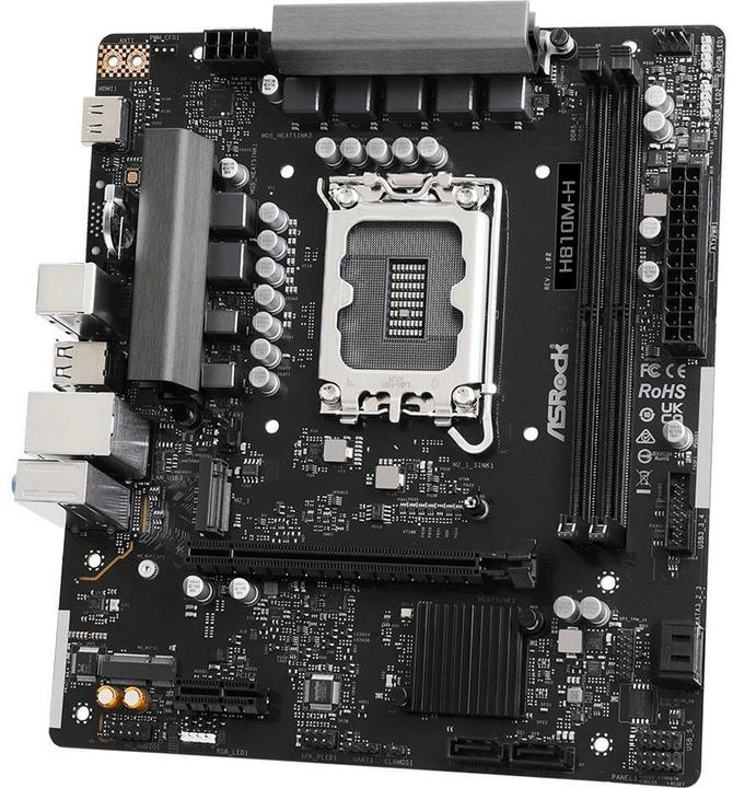 Productafbeelding AsRock H810M-H Dimms 4STATA3 USB3.2 GB-LAN - DDR5 - Gigabit-LAN (LGA 1851, Intel H810, mATX)