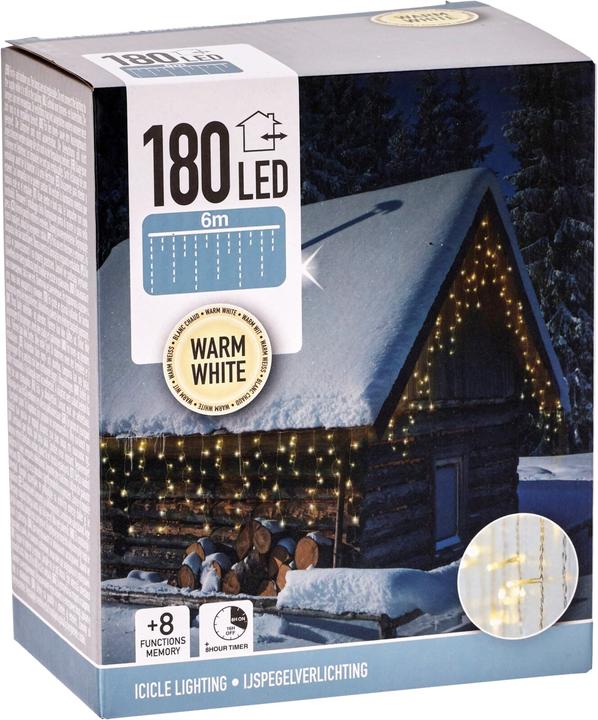 Koopman LED-Lichtervorhang warmweiss, 180 LEDs, transparentes Kabel, Innen/Aussen, 9m (0.09 m)
