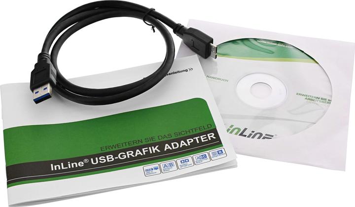 Produktbild InLine USB Grafikkarte USB 3.0 zu HDMI mit HDMI zu DVI Adapter max. 2048x1152 (HDMI, 15 cm)
