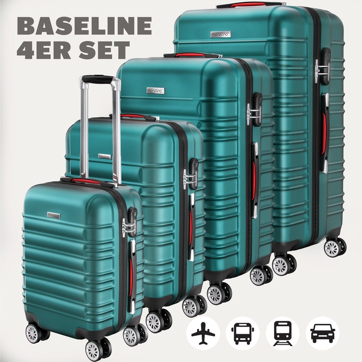 Image du produit Monzana Set de 4 valises rigides (120 l, Bagage à main (jusqu'à 50l), M (50 - 90l), L (90 - 115l), XL (à partir de 115l))