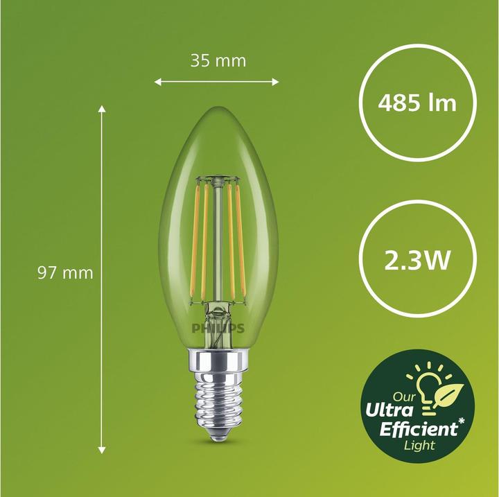 Produktbild Philips Classic Ultra-Efficient Kerze (E14, 2.30 W, 485 lm, 1 x, A)