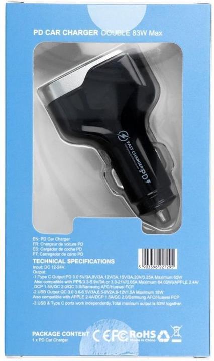 Actual product image OEM Car accessories Car charger USB A + Type C PD QC3.0 3A 83W CC53-1A1C black