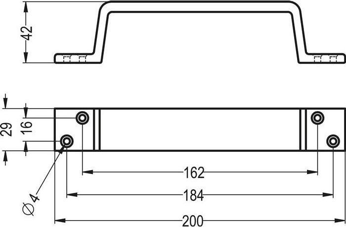 Actual product image Hermeta Handle 420 Projection 42 mm Length 200 mm Width 29 mm Aluminium silver anodised Number of l...
