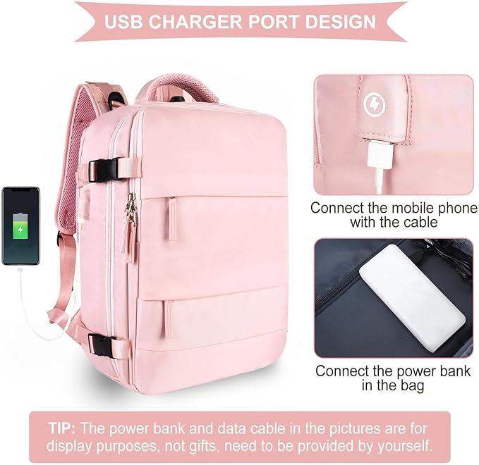 Actual product image Only-Bags.Store Large travel backpack with shoe compartment, lightweight laptop daypack with charging port