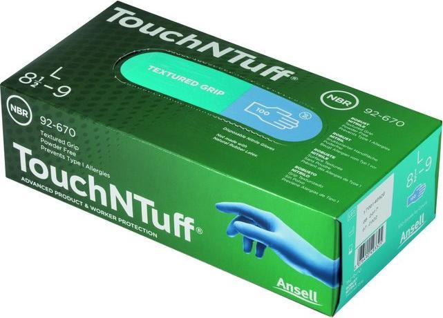 Produktbild Ansell Einweghandschuhe TouchNTuff 92-670, 100 Stück, 0,13 mm Dicke, Grösse S (6,5-7) blau (7)