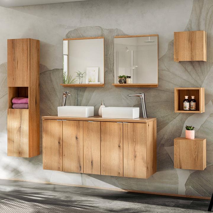 Actual product image En.Casa Bathroom shelf Newport 27x25x21 cm oak (27 x 21 x 25 cm)