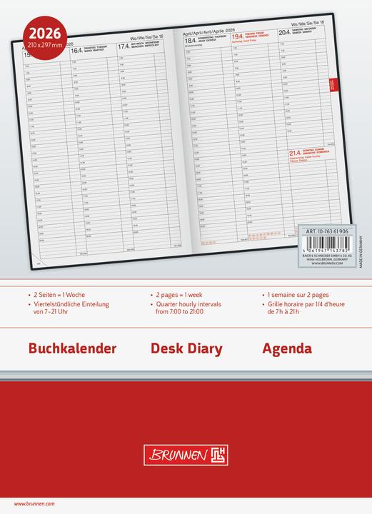 Produktbild BRUNNEN 1076361906 | Buchkalender Mod. 763 2026 | A4, Kunststoff, vulkanschwarz (A4, 1 Woche / 2 Seiten)