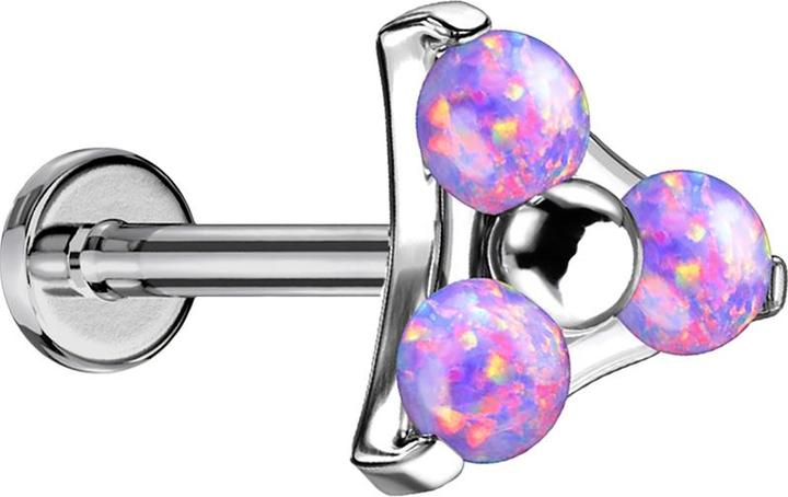 Produktbild Star Piercing Micro Threadless Labret silber Dreieck drei Opale violett (ohne Messing, Titan)