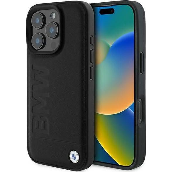BMW BMHCP16LSLLBK iPhone 16 Pro 6.3" czarny/black hardcase Leather Hot Stamp (Apple iPhone 16 Pro), Smartphone Hülle, Sc...