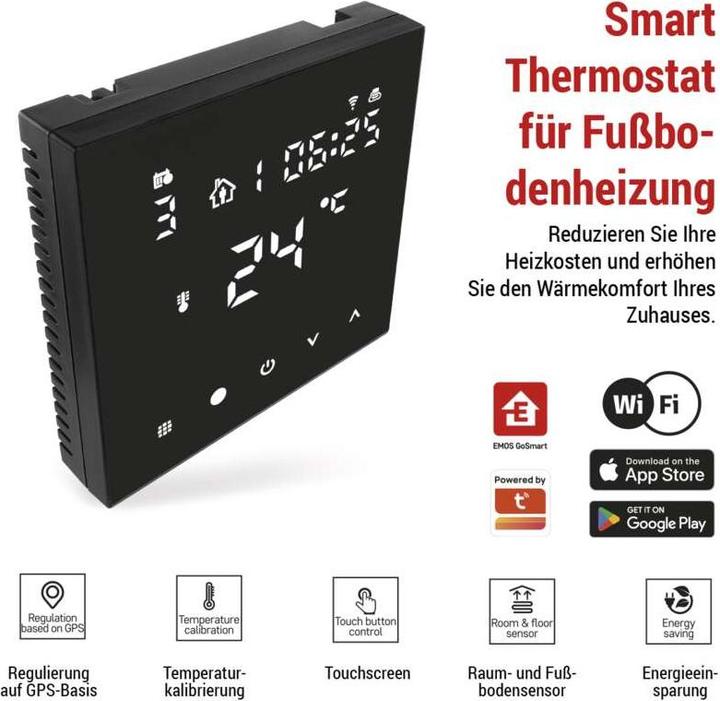 Produktbild Emos GoSmart Fussbodenheizung-Thermostat P56201BUF mit WiFi, programmierbar, verkabelt