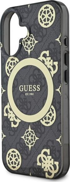 Actual product image Guess GUHMP16SH4PYEEK iPhone 16 6.1" czarny/black hardcase IML Peony On 4G Background MagSafe (Apple iPhone 16)