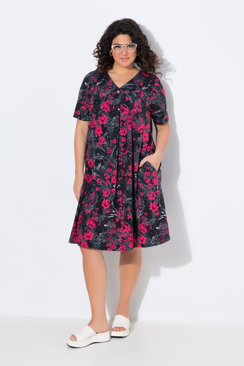 Produktbild Ulla Popken Jersey-Midikleid, A-Linie, V-Ausschnitt, Halbarm (50, 52)