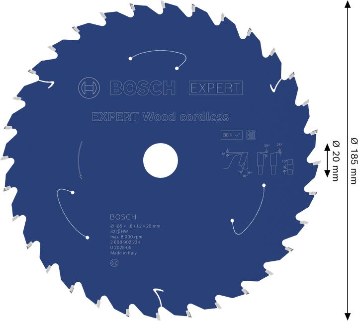 Productafbeelding Bosch Professional Zubehör EXPERT Wood Kreissägeblatt, 185x20 mm, T32