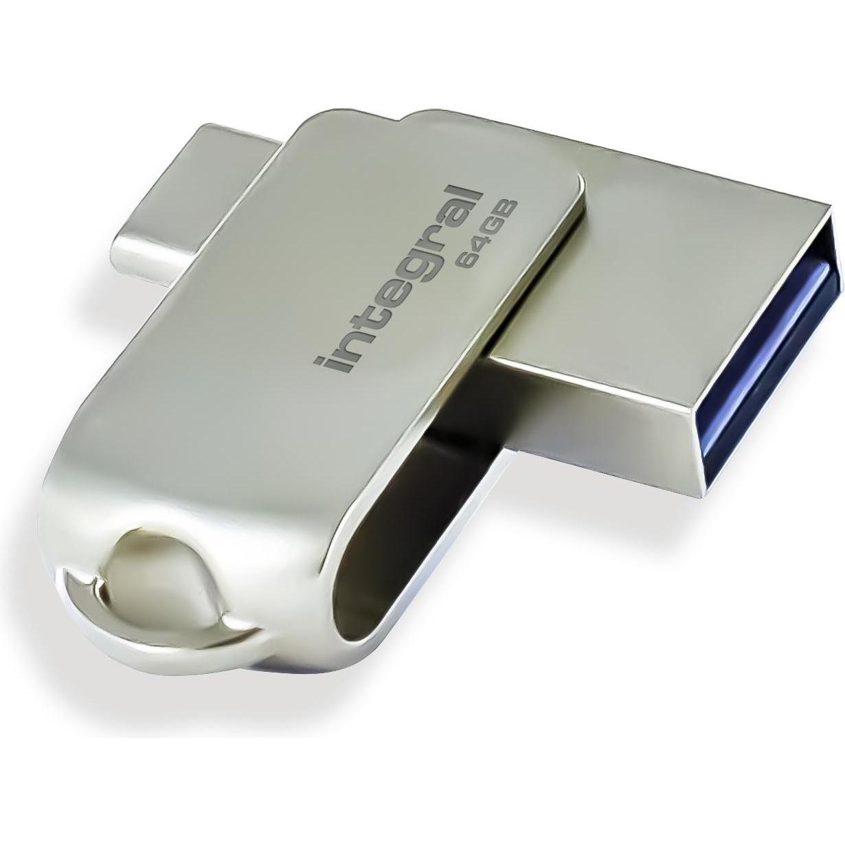 Integral Unità USB 3.0 360-C 64GB sb (64 GB, USB-A, USB-C), Chiavetta USB, Argento