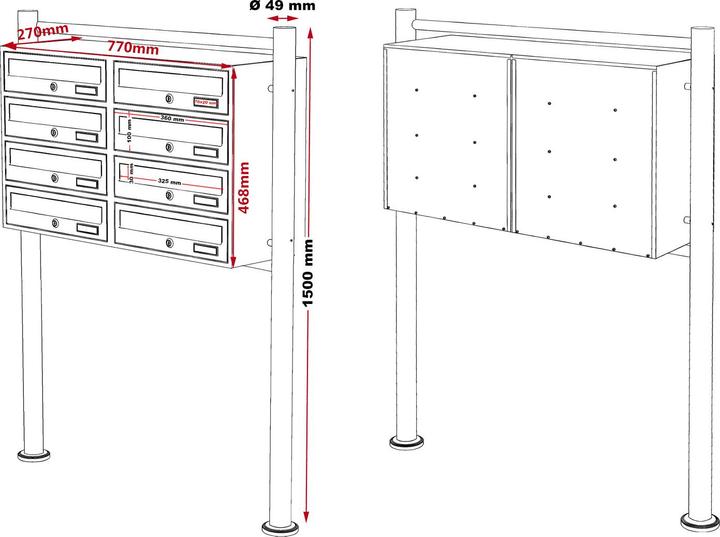 Produktbild Wiltec 8er Briefkastenanlage Edelstahl 2x4 Fächer Standbriefkasten Briefkasten