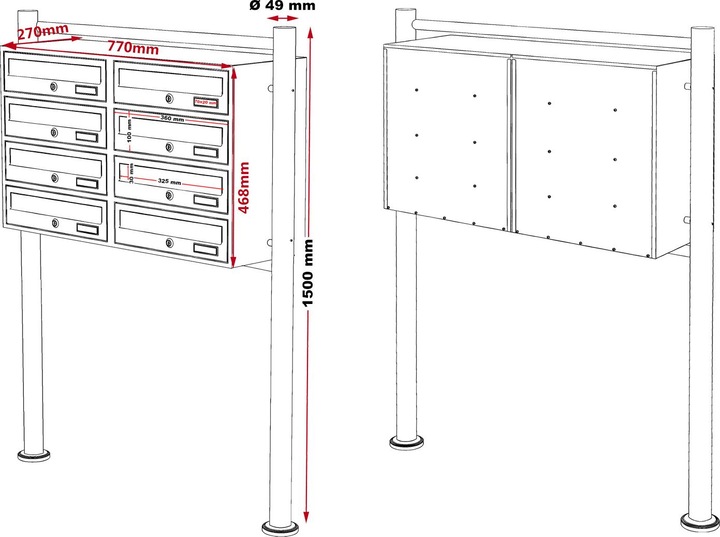 Actual product image Wiltec 8 letterbox system stainless steel 2x4 compartments free-standing letterbox Letterbox