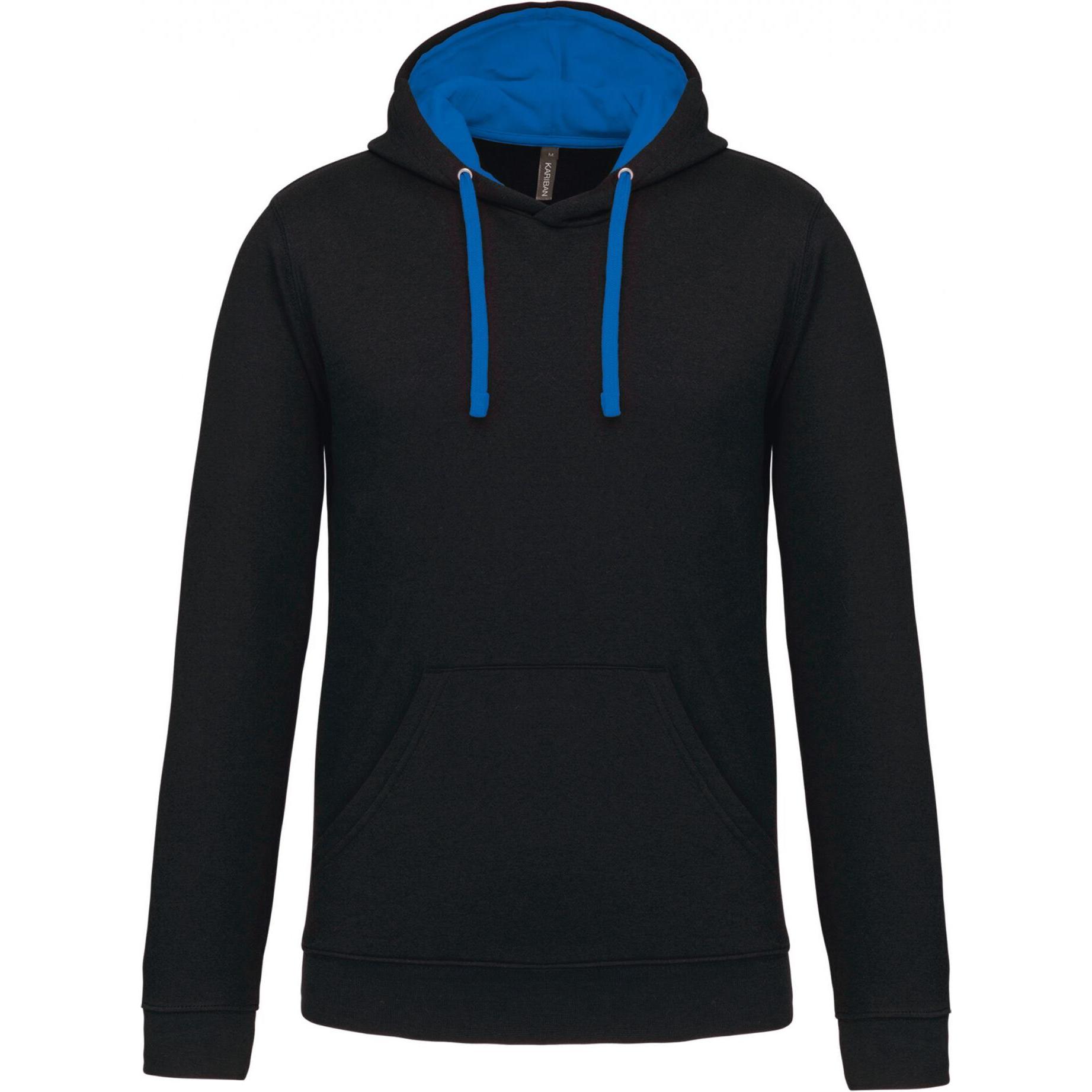 Kariban, Herren, Pullover, Sweatshirt mit kontrastierender Kapuze, Schwarz, Blau, (XXL)