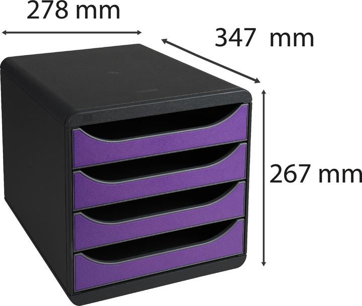 Produktbild Exacompta Schubladenbox Big Box 4 Schubladen, Schwarz / Violett (A4+)