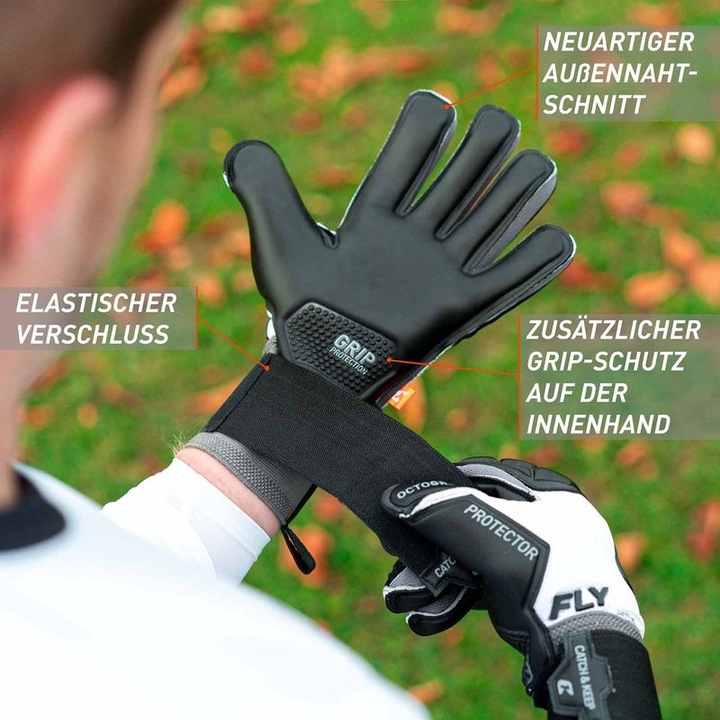 Produktbild Catch & Keep Fussballhandschuhe Fly Protect Gr. 9.5 Weiss Torwart Keeper Goalie Handschuhe (9.5)
